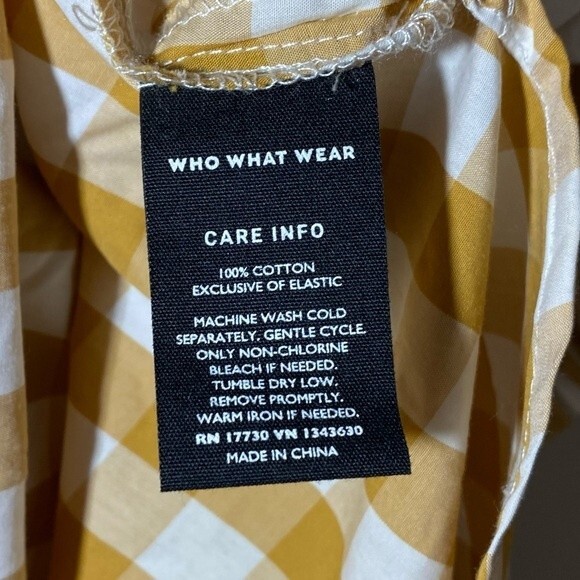NWT Who What Wear One-Shoulder Gingham Mustard Cut Out Dress 100% Cotton Size XL - Picture 6 of 9